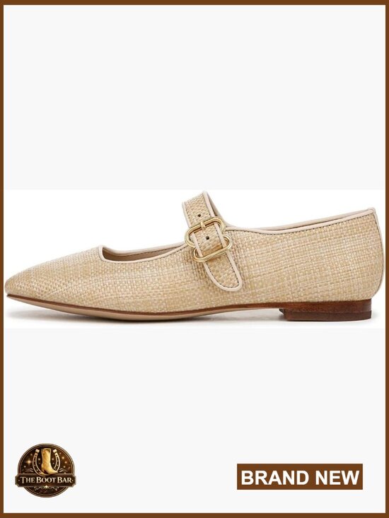 Shoes - Women's Raffia Square Toe Buckle Strap Ballet Flats